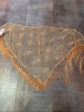 Sears Gold Metallic Fringed Triangle Shawl